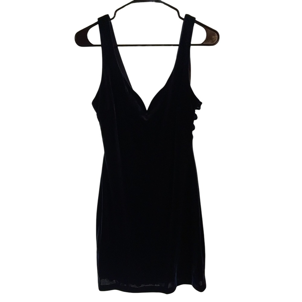 Velvet Mini Dress V Neck Sleeveless Party Cocktail Dress Dark Blue size 13 / 14